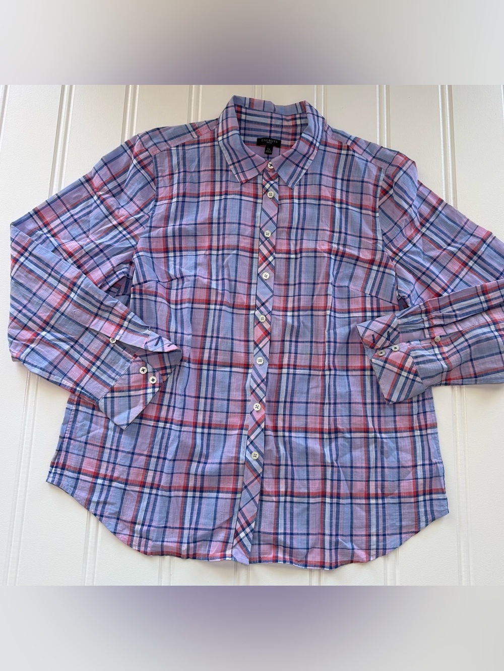 TALBOTS Purple Plaid Long Sleeve Button Down Shirt LP Large Petite 2081